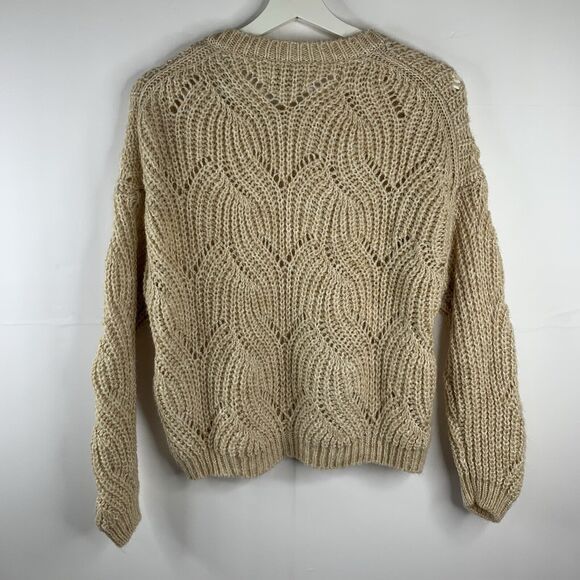 ONLY Our Story Size S Sweater Beige Scoop Neck Long Sleeve Open Knit Women's Tan - Picture 8 of 8